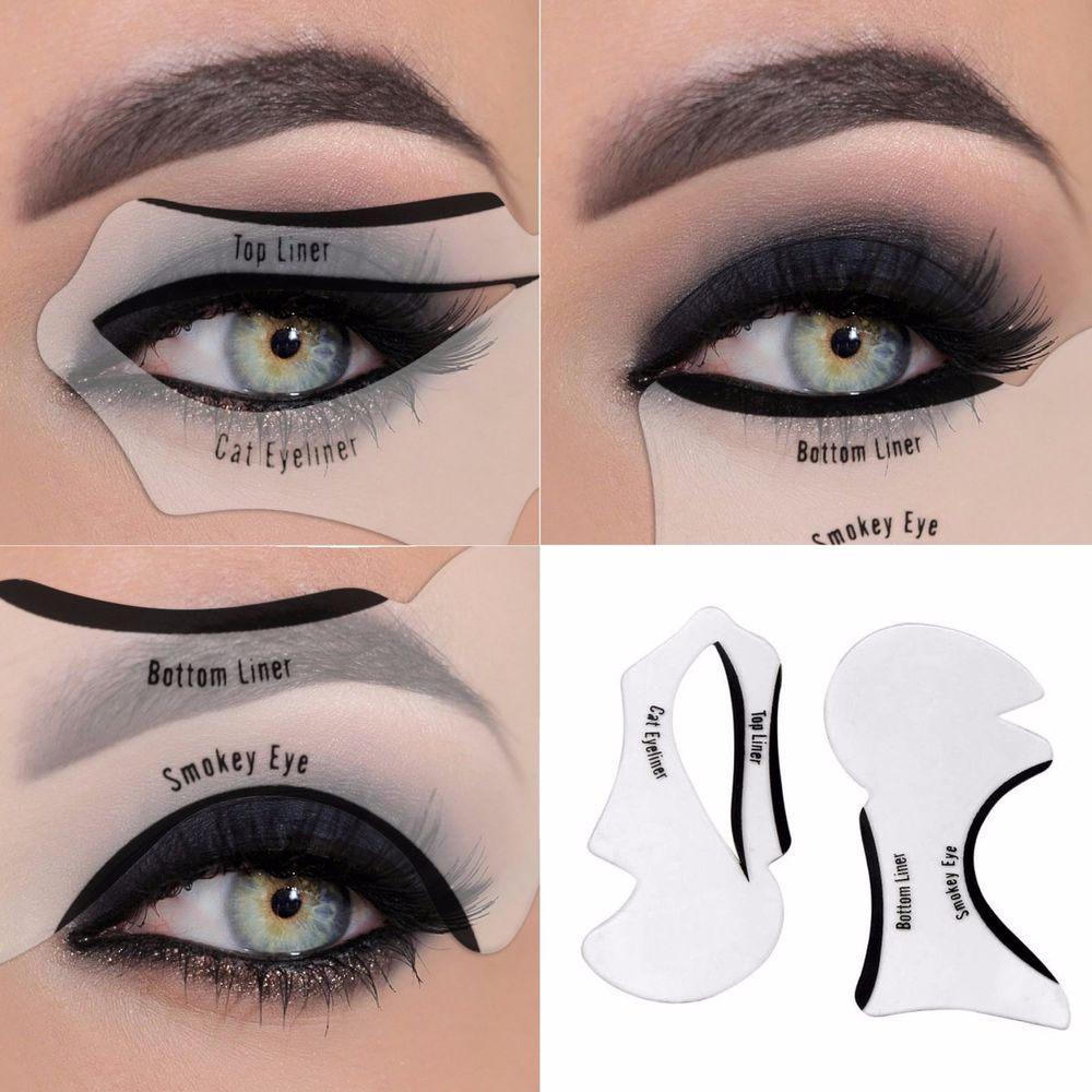 Applying Eye Makeup Eyeliner Stencil Eyeshadow Guide Smokey Cat Quick Eye Makeup