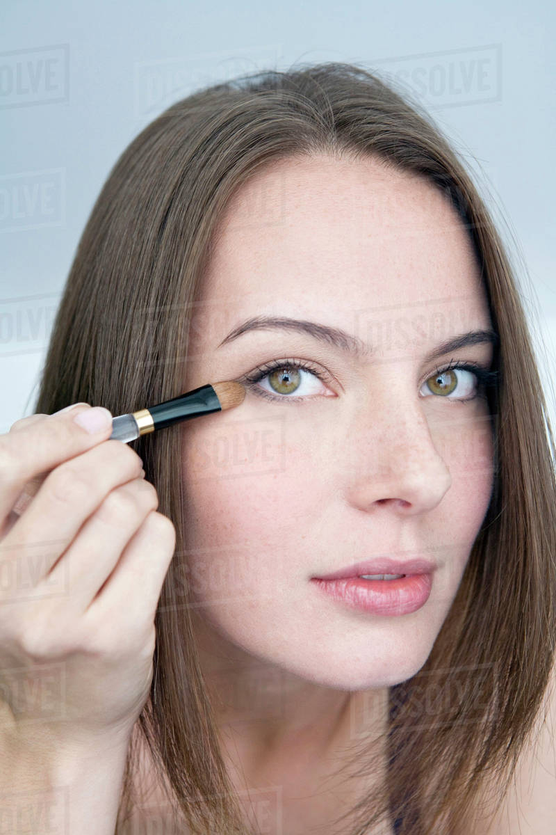 Applying Eye Makeup Young Woman Applying Eye Shadow Portrait Close Up Stock Photo