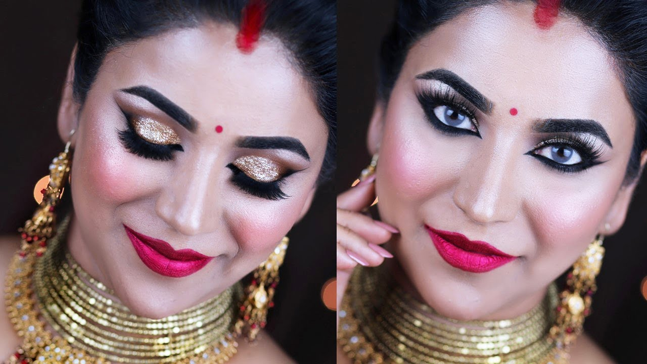 Bengali Eye Makeup Durga Puja Makeuptraditional Bengali Makeup Tutorial 2017 Gold