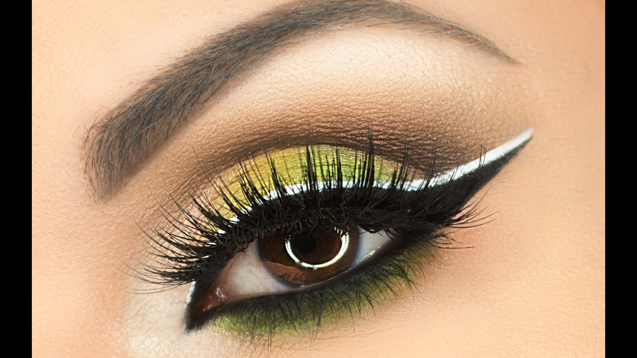 Black And White Eye Makeup Green Eye Makeup Tutorial With Black White Double Liner Youtube