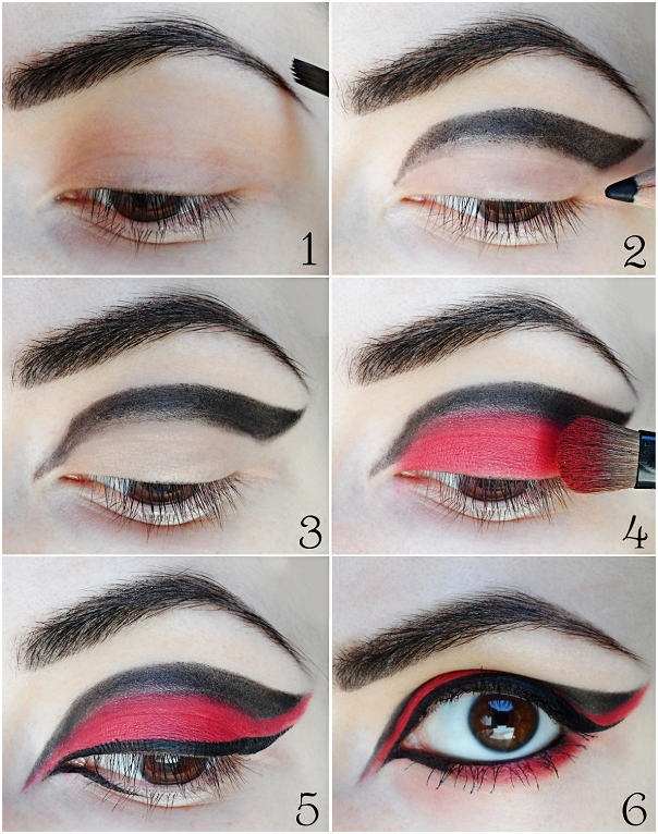 Black Winged Eye Makeup Black Red Unusual Fancy Winged Eyes Makeup Tutorial Part