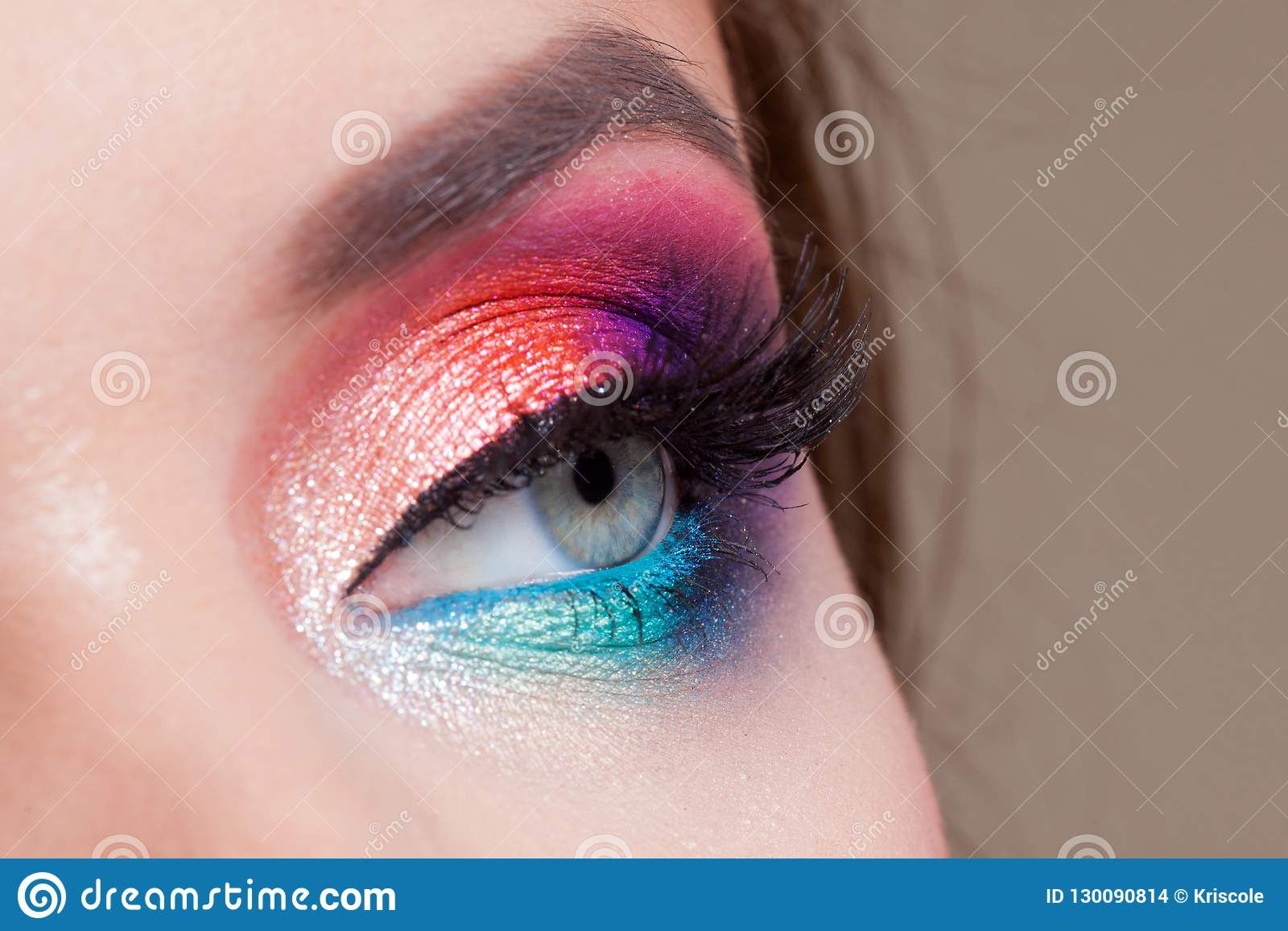 Bright Eye Makeup Bright Eye Makeup Pink And Blue Color Colored Eyeshadow Stock