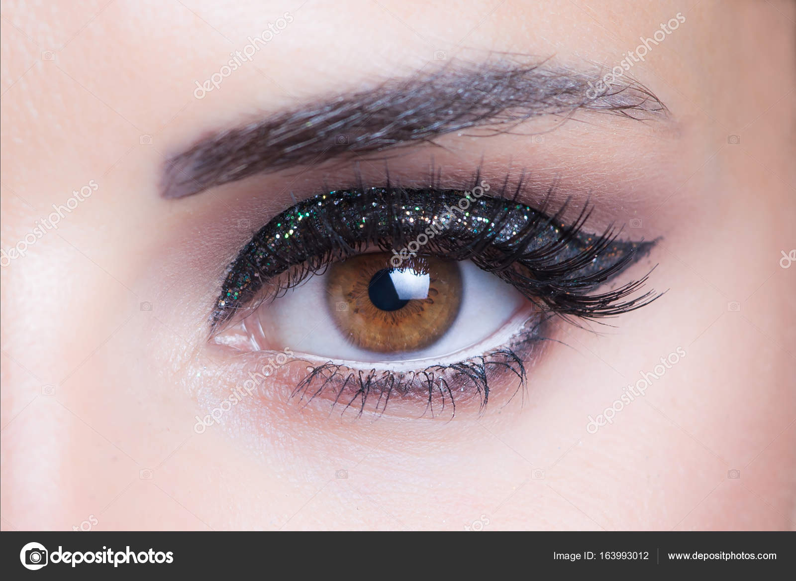 Evening Eye Makeup Woman Eye With Glittering Evening Makeup Closeup Studio Stock