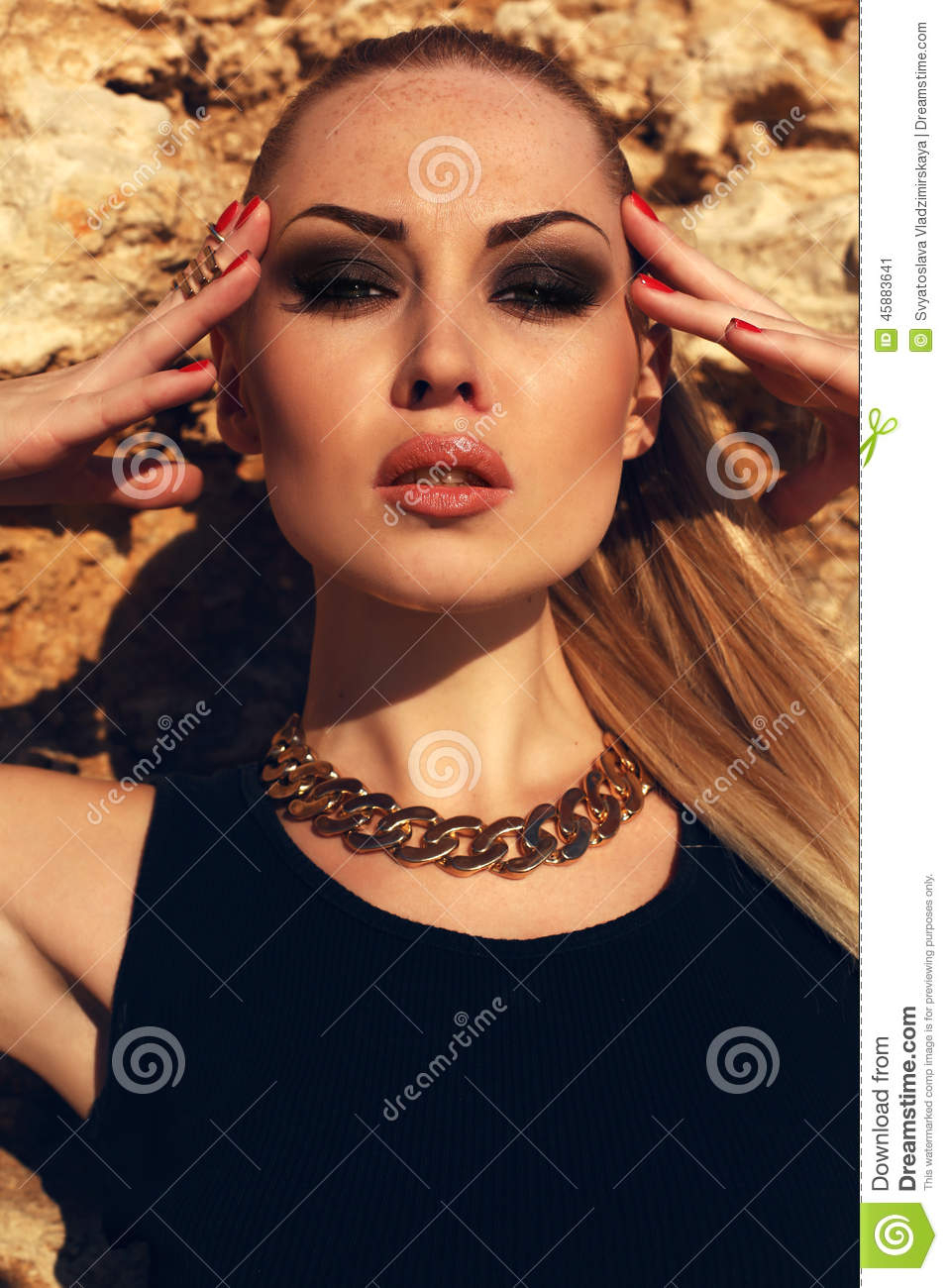 Eye Makeup For Black Dress Portrait Of Girl With Blond Hair With Evening Makeup Stock Image
