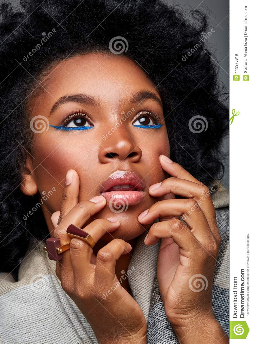 Eye Makeup For Dark Skin Beautiful Dark Skin Girl In Sweater Stock Photo Image Of Beautiful