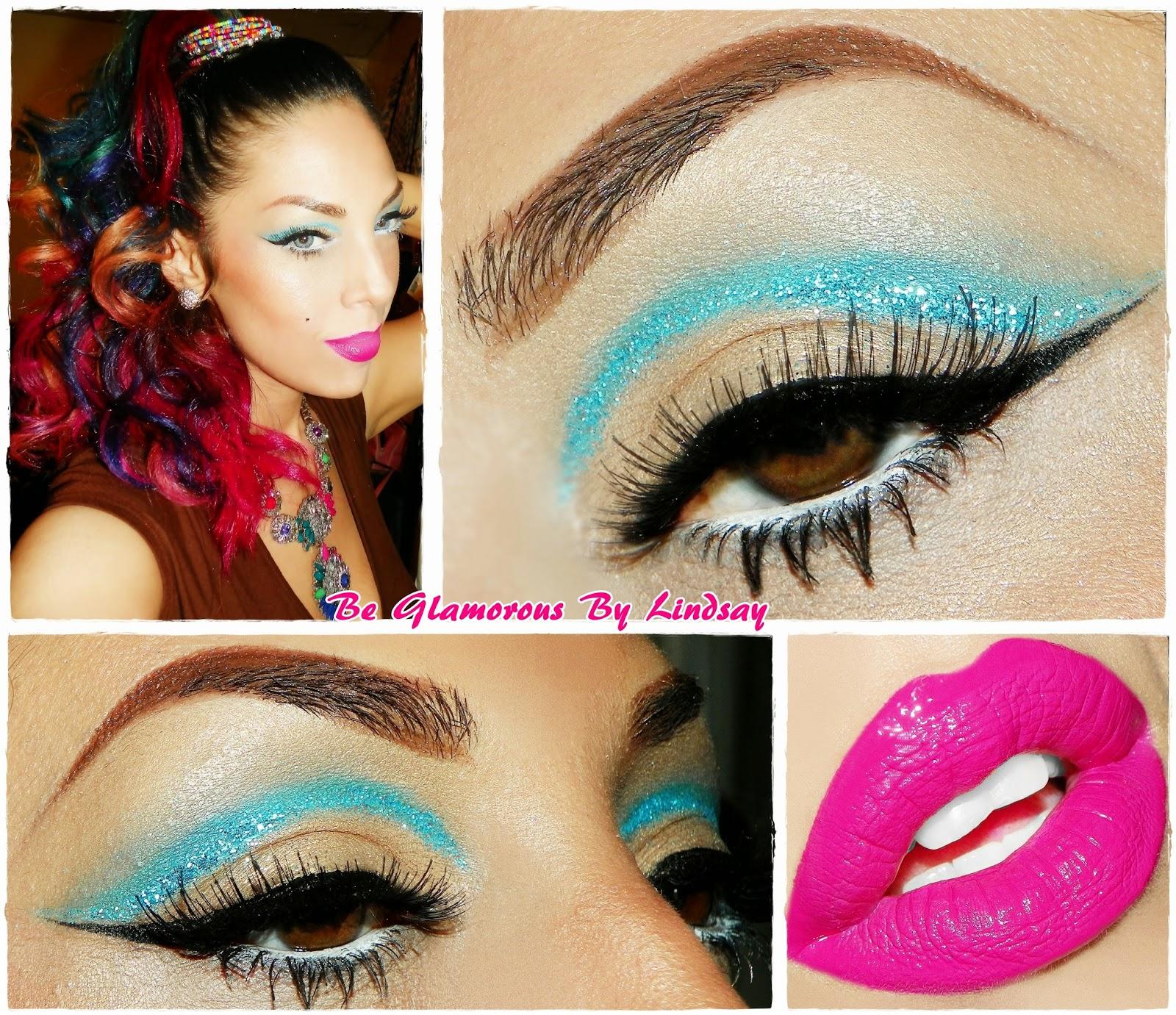 Eye Makeup For Hot Pink Lips Blue Glitter Cut Crease And Hot Pink Lips Makeup Tutorial
