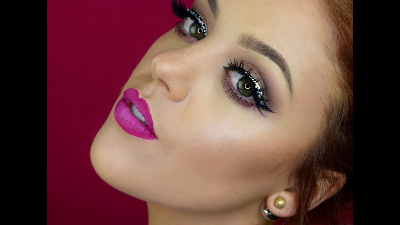 Eye Makeup For Hot Pink Lips New Years Eve Easy Glitter Winged Eyeliner Hot Pink Lips Makeup