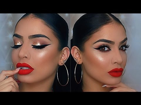 Eye Makeup With Red Lipstick Holiday Makeup Look Glittery Eyes With Red Lips Youtube