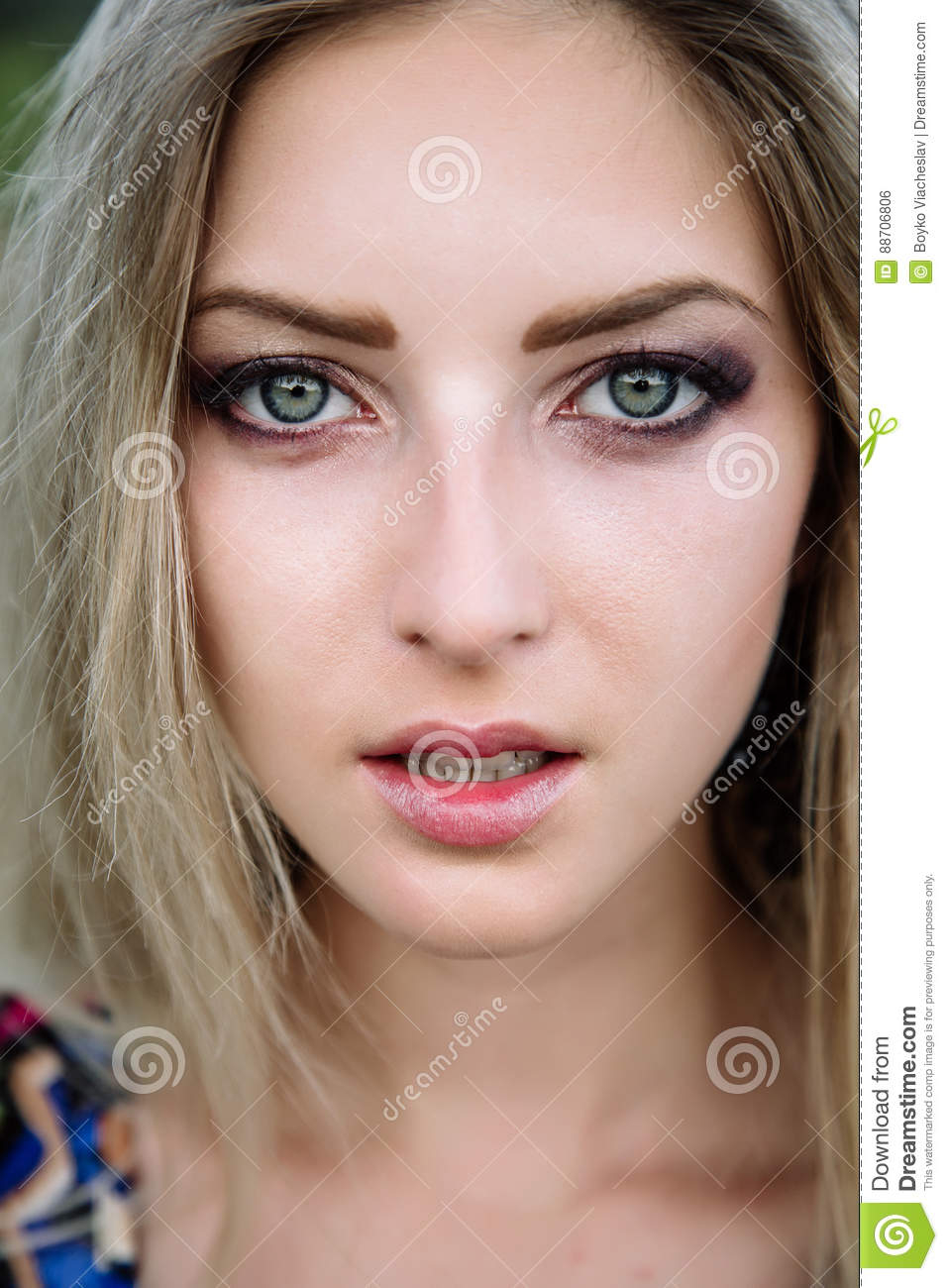 Eye Makeup With Turquoise Dress Beautiful Dreamy Blonde Girl With Blue Eyes In A Light Turquoise
