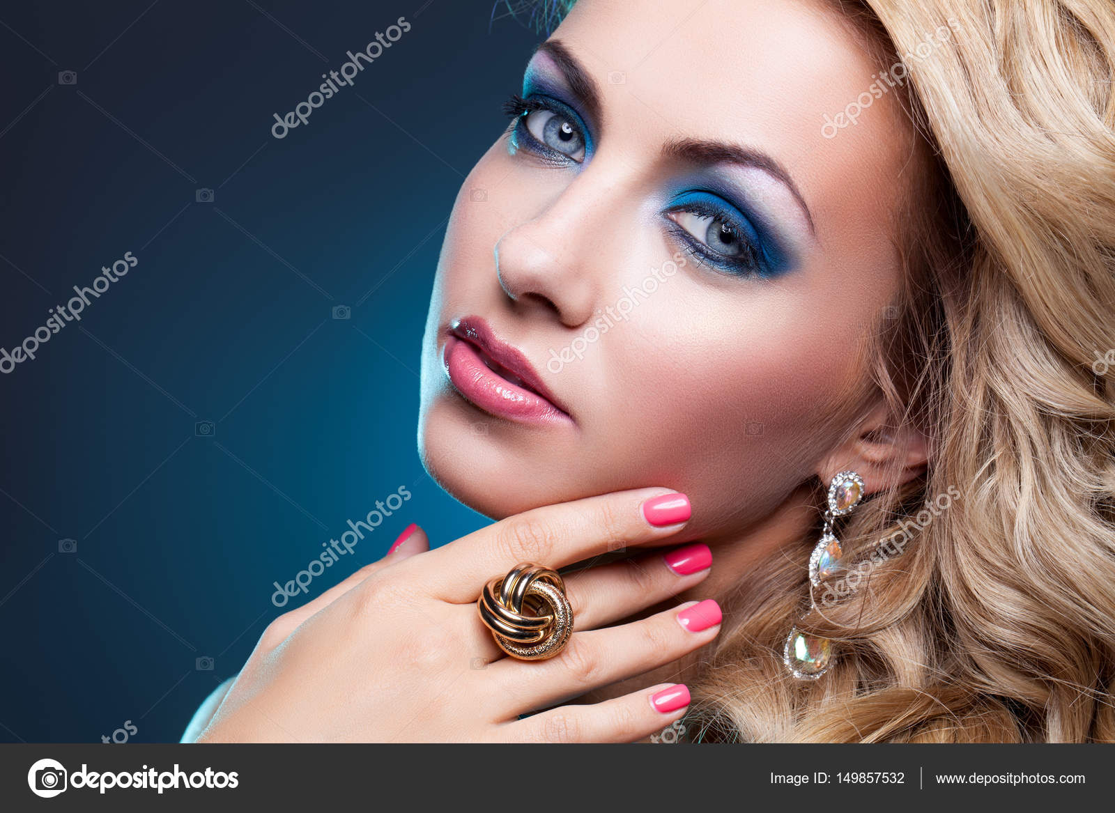 Eye Makeup With Turquoise Dress Beautiful Girl In Blue Dress Stock Photo Svetography 149857532