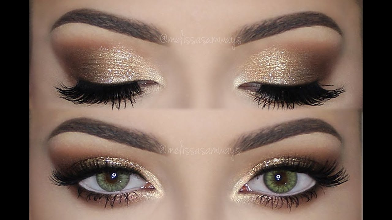 Golden Eye Makeup Soft Smokey Eyes Gold Glitter Make Up Tutorial Melissa