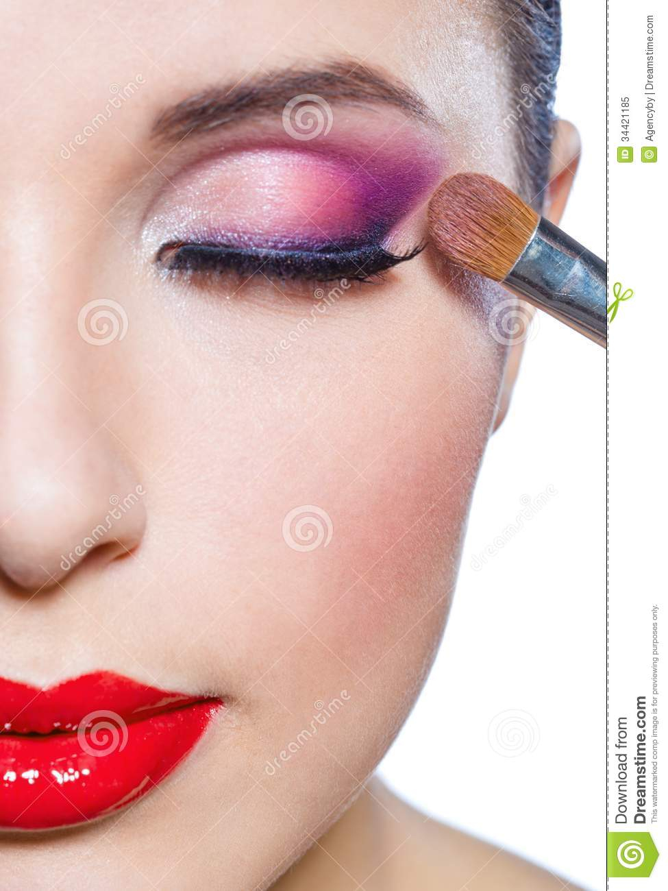 Half Eye Makeup Close Up Of Half Face Of Girl Applying Makeup Stock Image Image Of