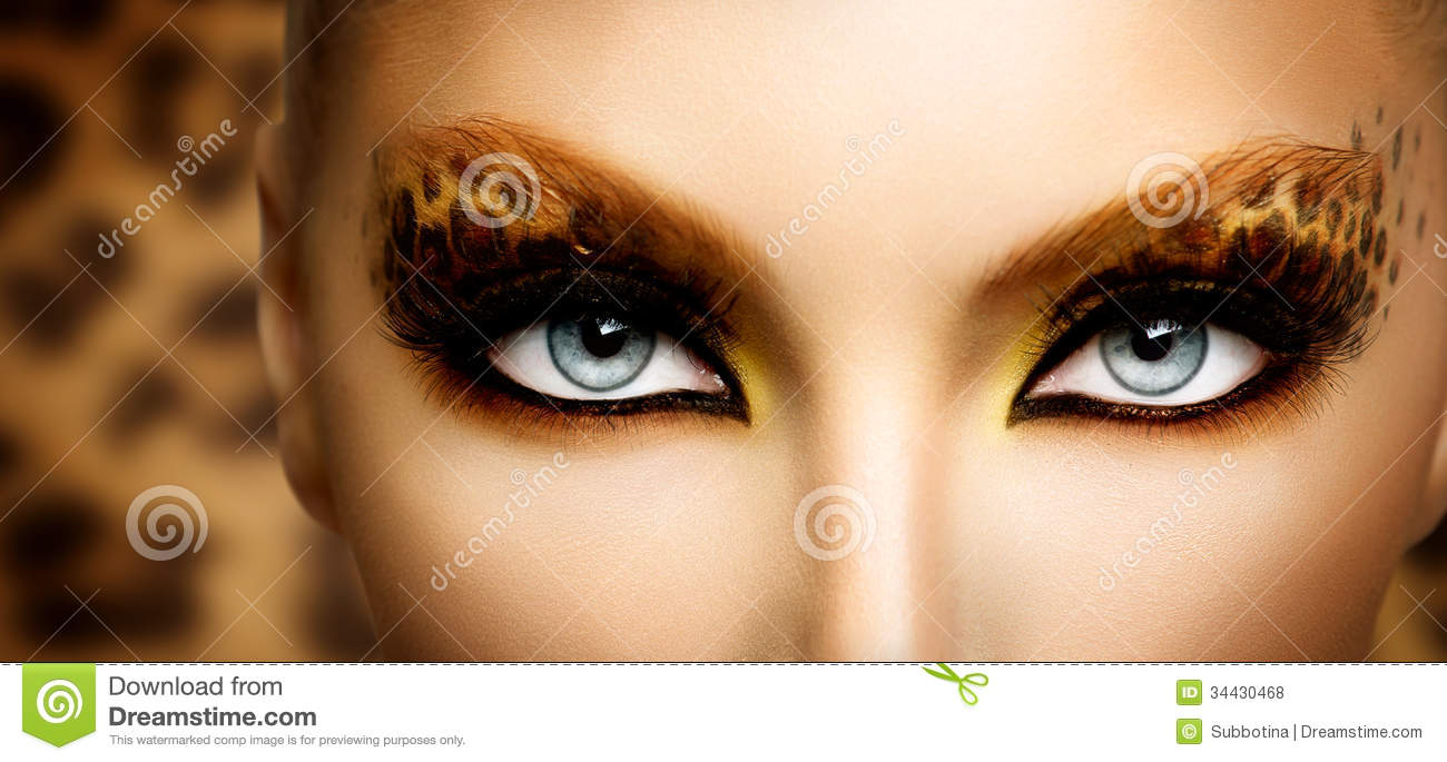 Leopard Eye Makeup Fashion Girl With Leopard Makeup Stock Photo Image Of Color