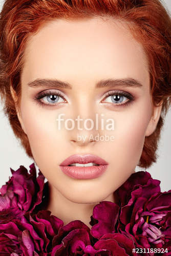 Makeup For Gingers With Blue Eyes Beauty Fashion Ginger Girl With Peony Flowers Wreath Glamour Sexy