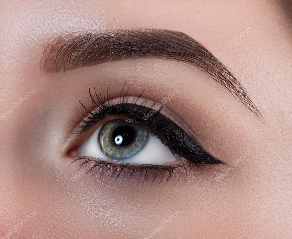 Makeup For Gray Eyes Female Eye Close Up Macro Perfect Makeup And Eyebrows Beautiful