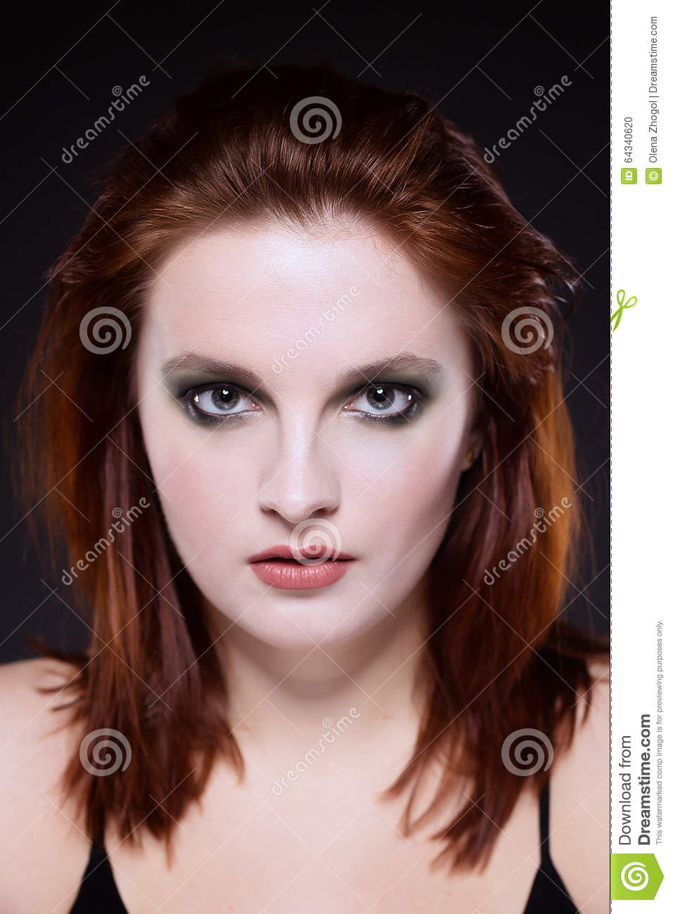 Makeup For Grey Hair And Green Eyes Redhaed Girl With Greensmoky Eyes Makeup Stock Photo Image Of Hair