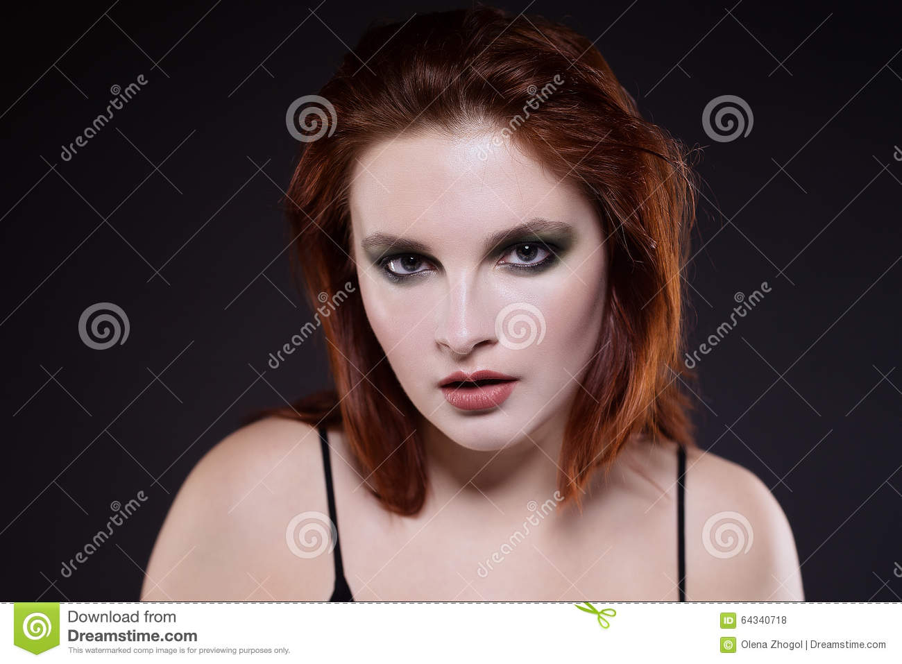 Makeup For Grey Hair And Green Eyes Redhaed Girl With Greensmoky Eyes Makeup Stock Photo Image Of