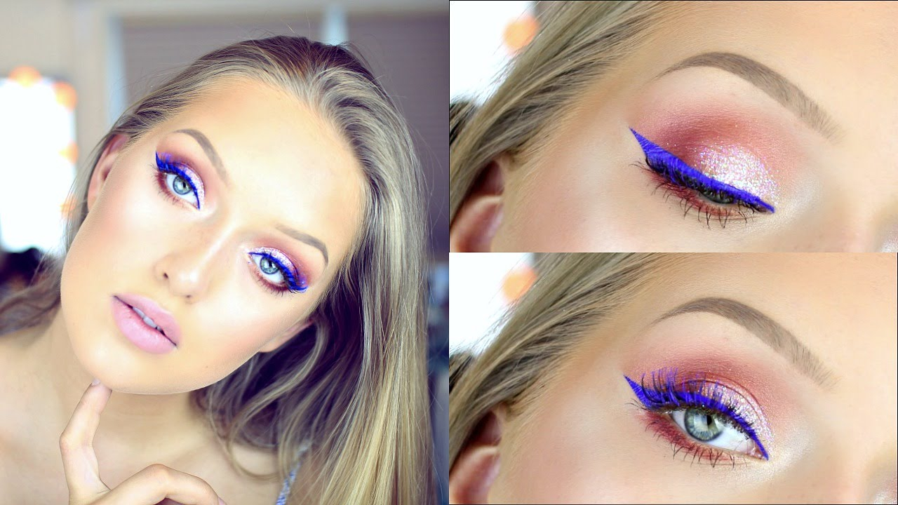 Night Out Makeup For Blue Eyes Blue Eyeliner Pink Tones Summer Night Out Makeup Tutorial Collab