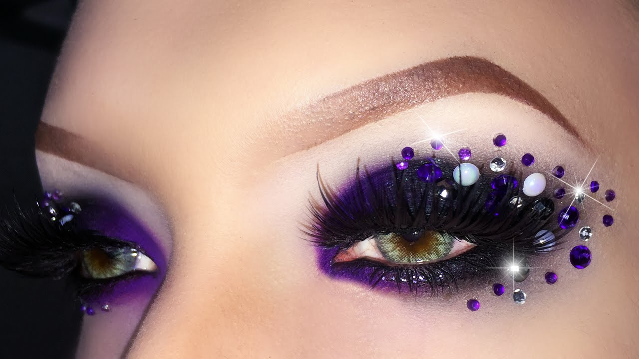 Rhinestones For Eyes Makeup Sexy Black Purple Witch Evil Queen Makeup Tutorial With