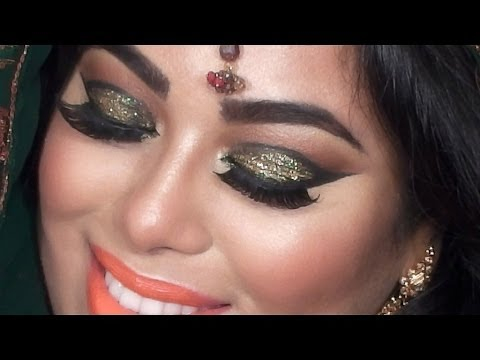 Wedding Makeup Tutorial For Green Eyes Indian Bridal Makeup Tutorial Green And Gold Glitter Eyes Youtube